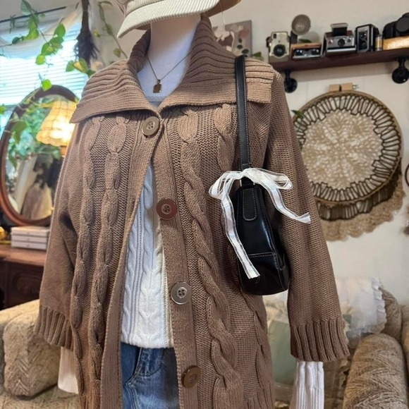 Croft & Barrow Brown Cable Knit Cardigan Sweater XL Oversized Button Front - Picture 3 of 8